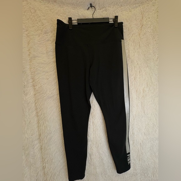 PINK by Victoria’s Secret Black Leggings / Silver  Stripe Athletic– Size XL 🤍🩶🖤 - Picture 9 of 17